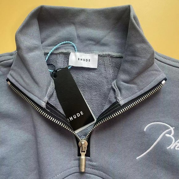 Rhude stand-collar half-zip embroidered logo matte blue sweatshirt - Picture 5 of 10